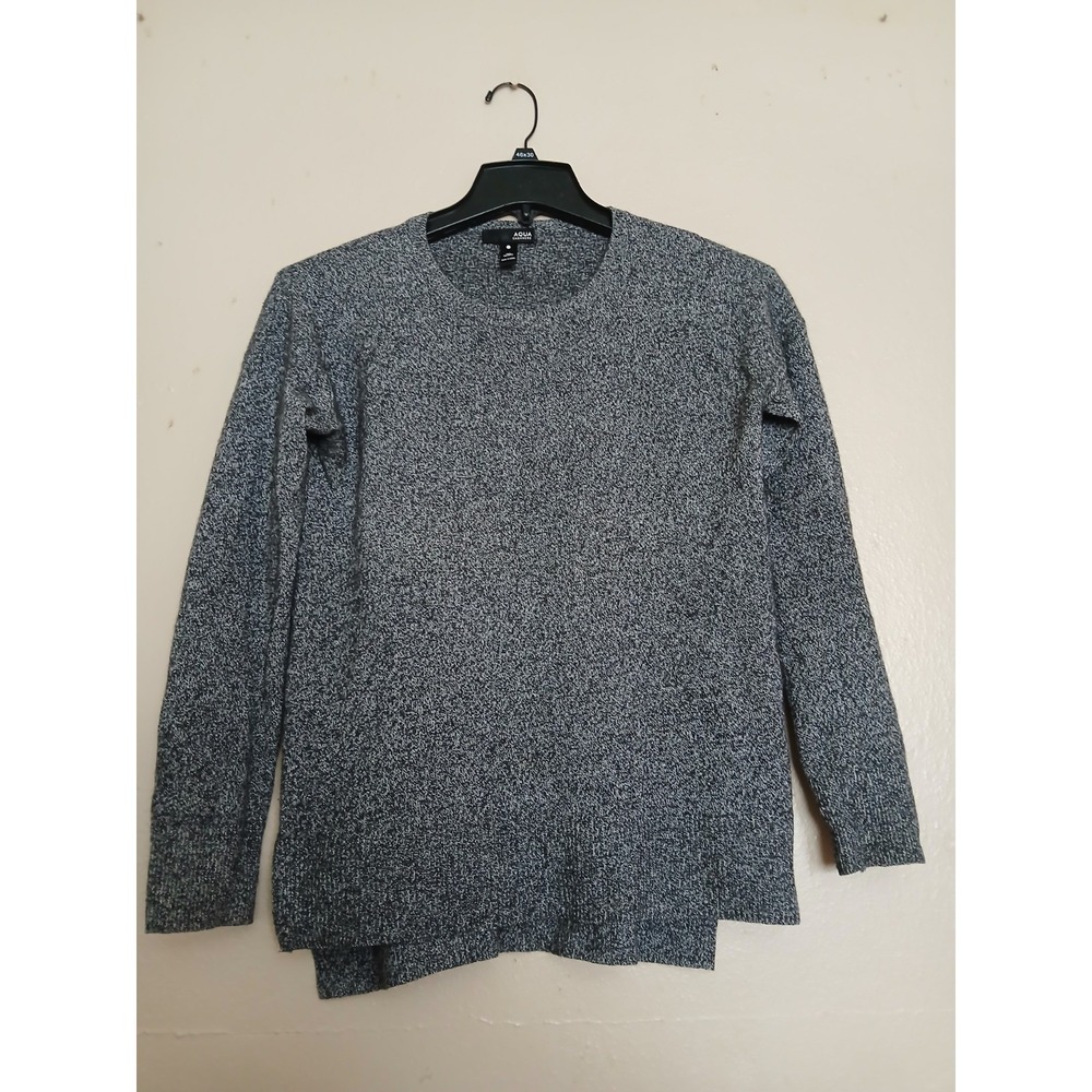 Aqua Sweater XS 100 Cashmere Crew Neck Cozy Layers Grey Pullover